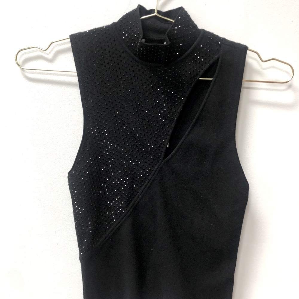 Alice + Olivia cutout black embellished top